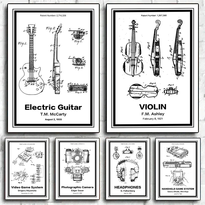 Musical Instrument Videos - Poster con brevetti di strumenti musicali,